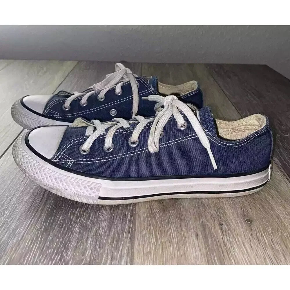 Converse All Star Blue Canvas Lace Up Low Top Sneaker Shoes Youth US Size 2.5